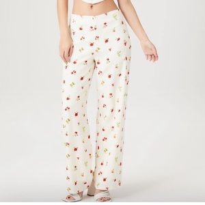NWT! Forever 21 Printed Floral Linen-Blend wide Leg Pants in Ivory - M
